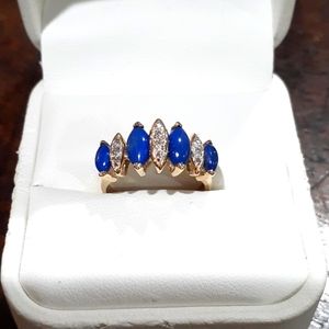 14 K Yellow Gold Lapis and Diamond Ring